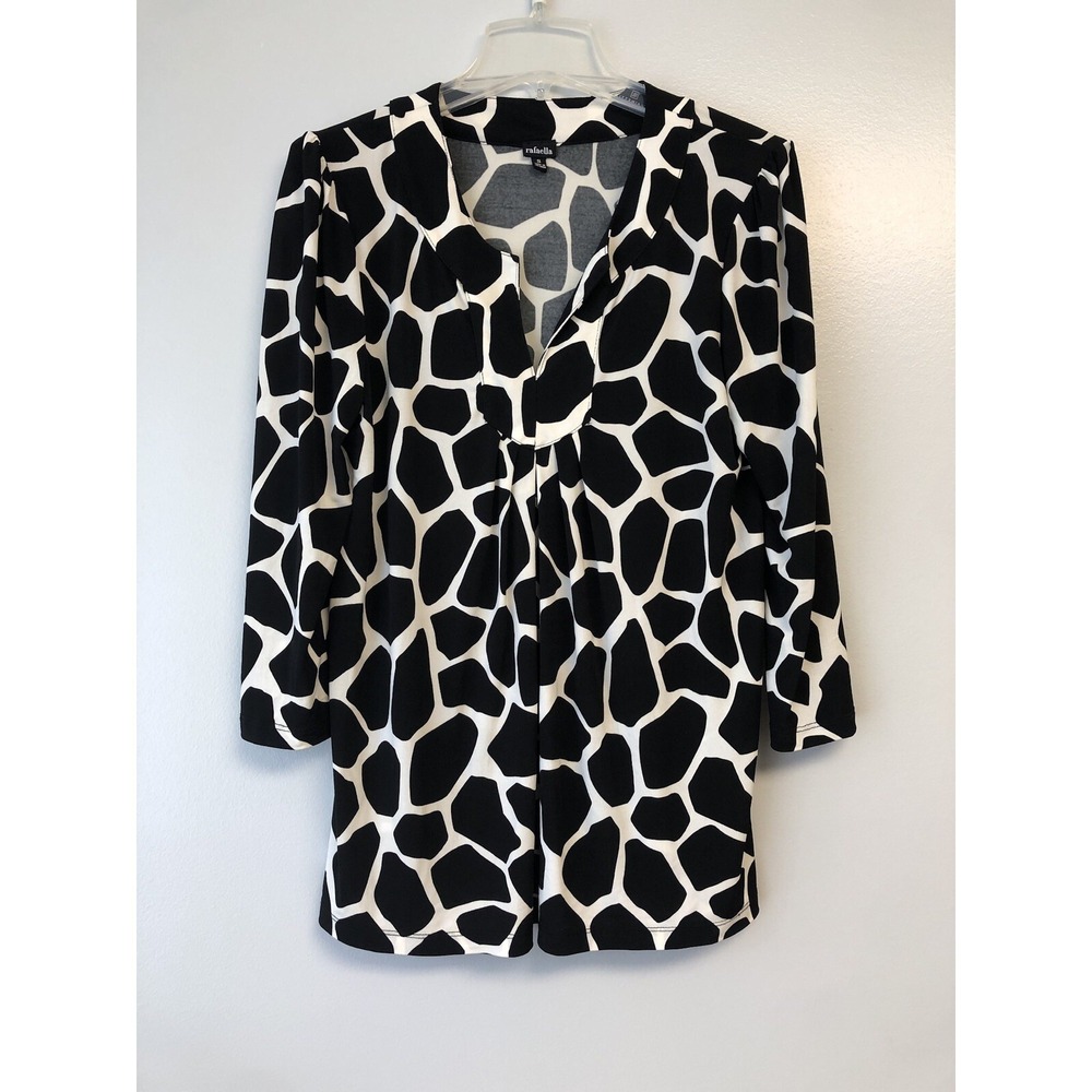 Rafaella Womens Black White Stretch Blouse 3/4 Sleeve S